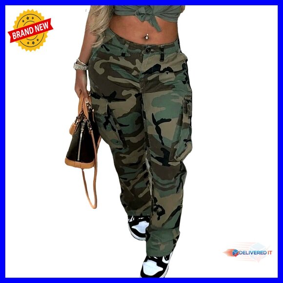 Pants - Oversized Camo Cargo Pants Jogger Sweatpants with Pockets High Waisted